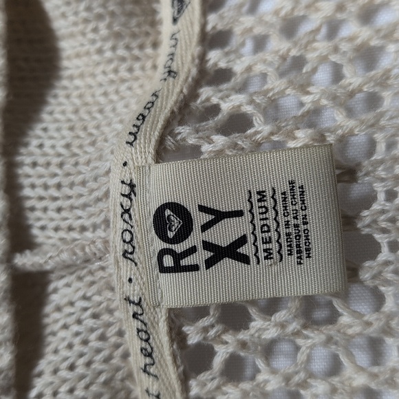 ROXY Boho Crochet Open Knit Hooded Long Cardigan Size Medium - Picture 2 of 7